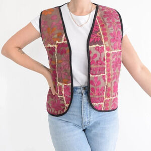 Handmade Pink Floral Open Face  Vest with 2 Inside Pockets
